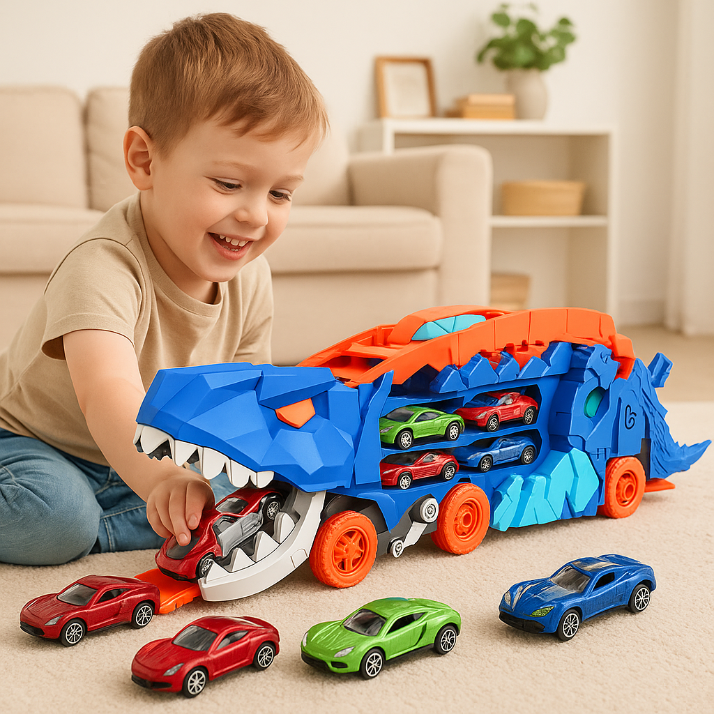Dinosaur Car Play Truck – 2-in-1 Dino Transporter with Vehicles